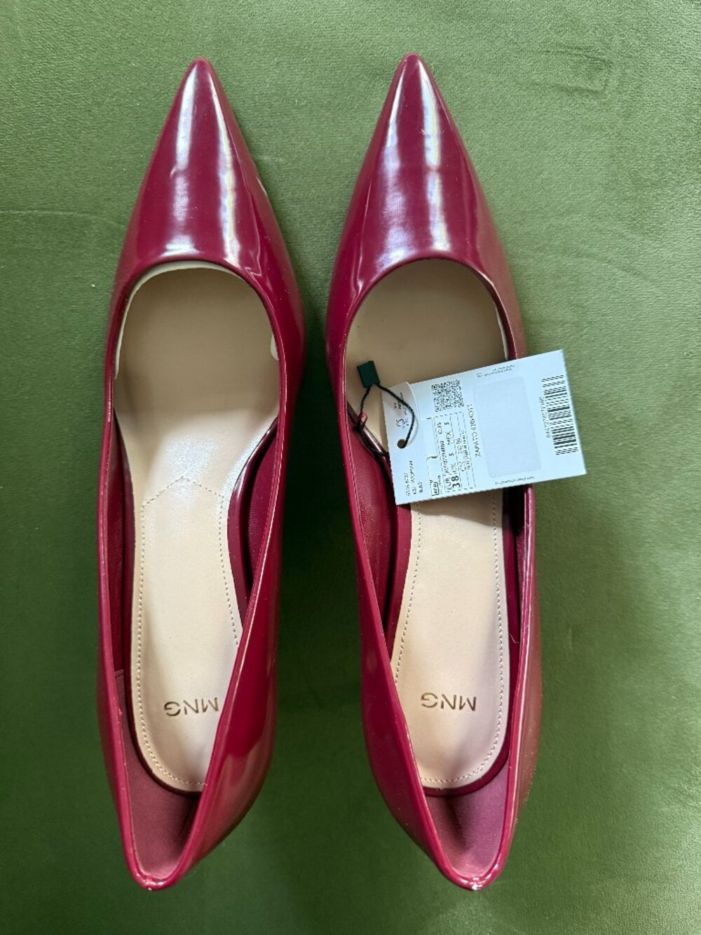 MNG Burgundy Patent Leather Pointed-Toe Pumps | EU 38-US 7.5  | New with Tags